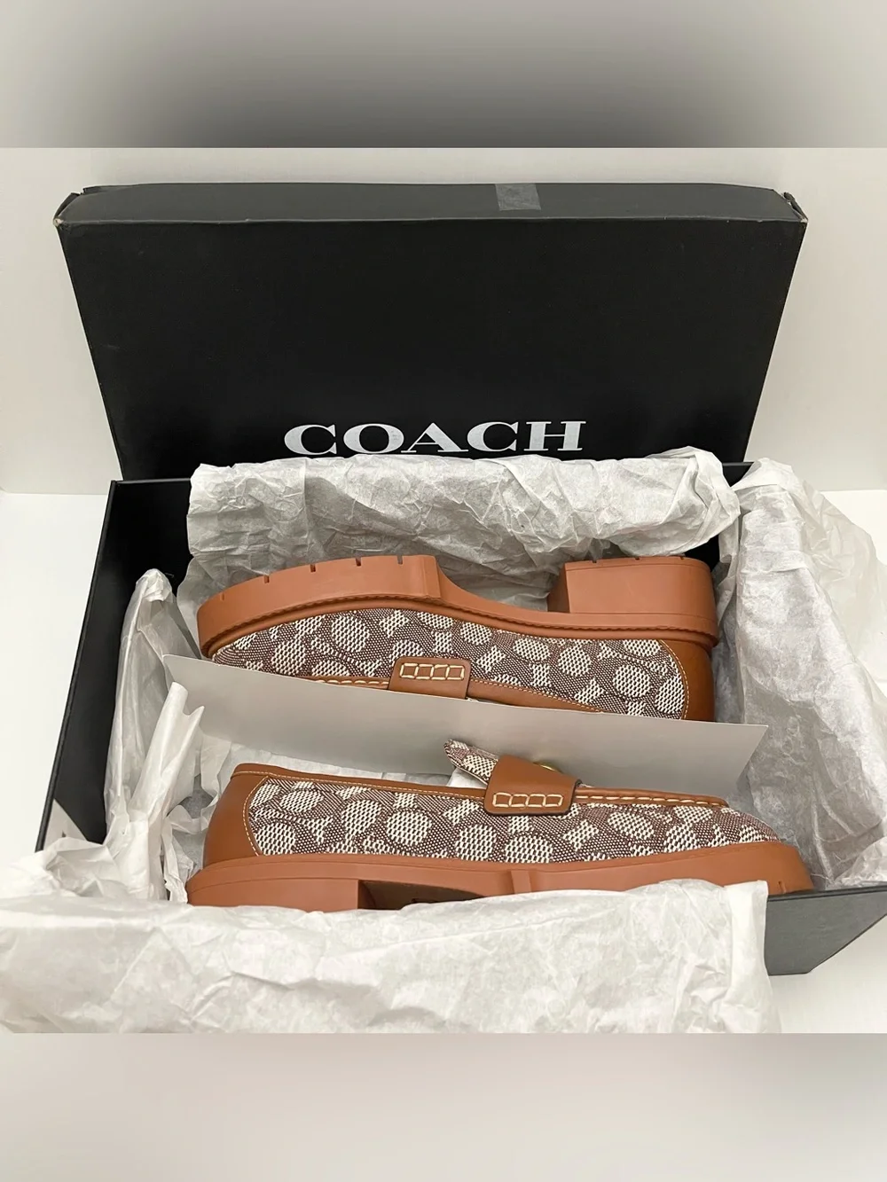Coach Women’s Leah Platform Lug Sole Loafers Size 9 Brown/Tan